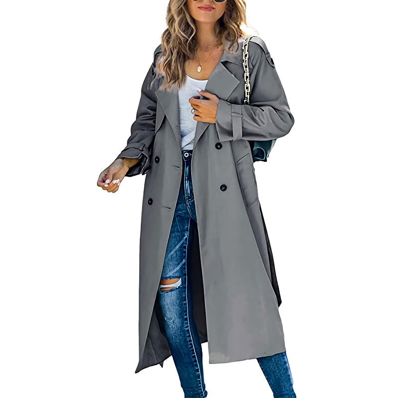 Trench femme col cranté relevé et poches latérales