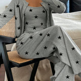 Ensemble pyjama femme trois pièces imprimé avec gilet long