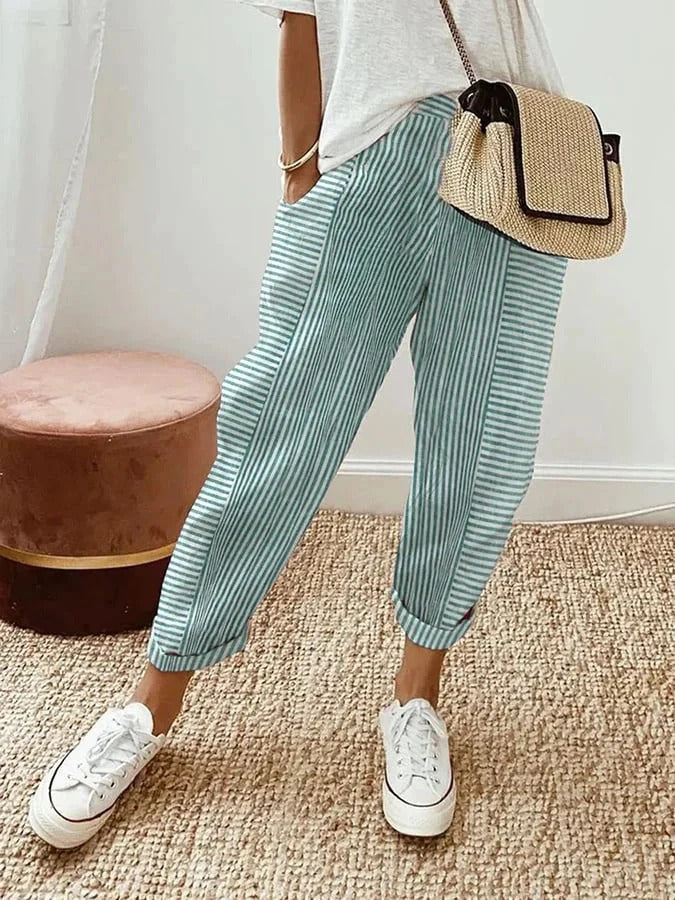Holly | Pantalon Rayé Taille Élastique Décontracté
