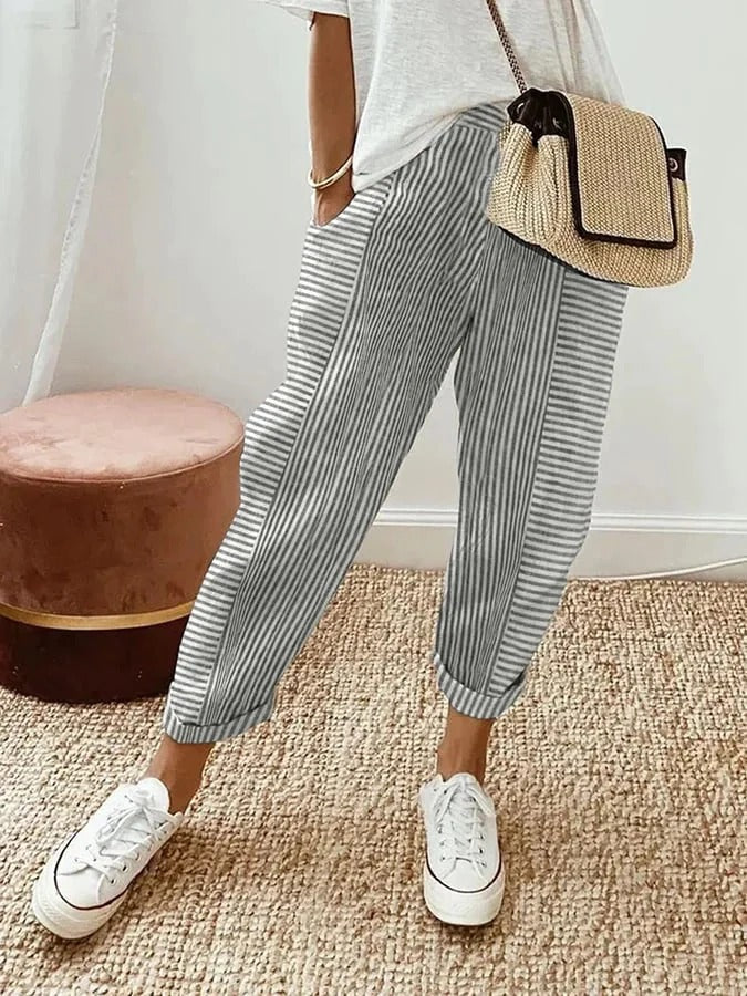 Holly | Pantalon Rayé Taille Élastique Décontracté
