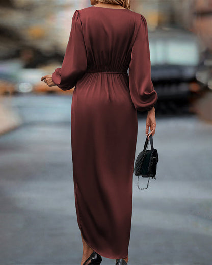 Robe midi femme croisée bordeaux avec taille torsadée