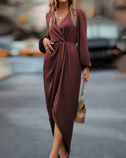 Robe portefeuille femme bordeaux, ourlet sous le genou