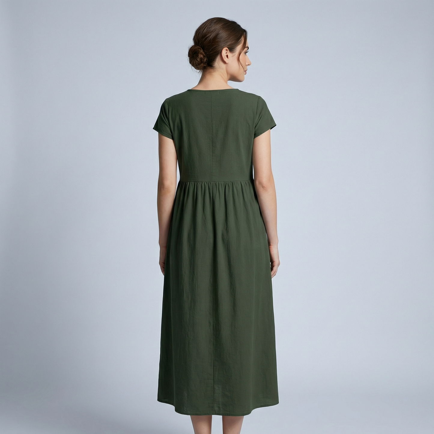 Élise | Robe midi femme légère avec poches et manches courtes