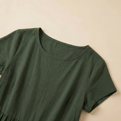 Élise | Robe midi femme légère avec poches et manches courtes