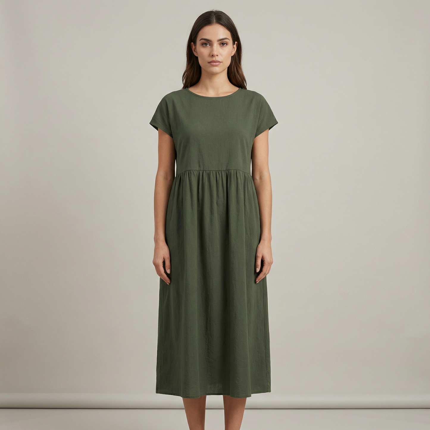 Élise | Robe midi femme légère avec poches et manches courtes