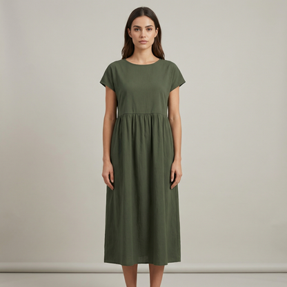 Élise | Robe midi femme légère avec poches et manches courtes