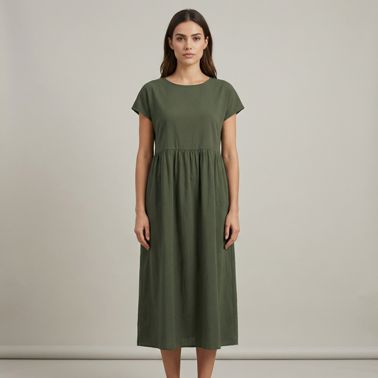 Élise | Robe midi femme légère avec poches et manches courtes