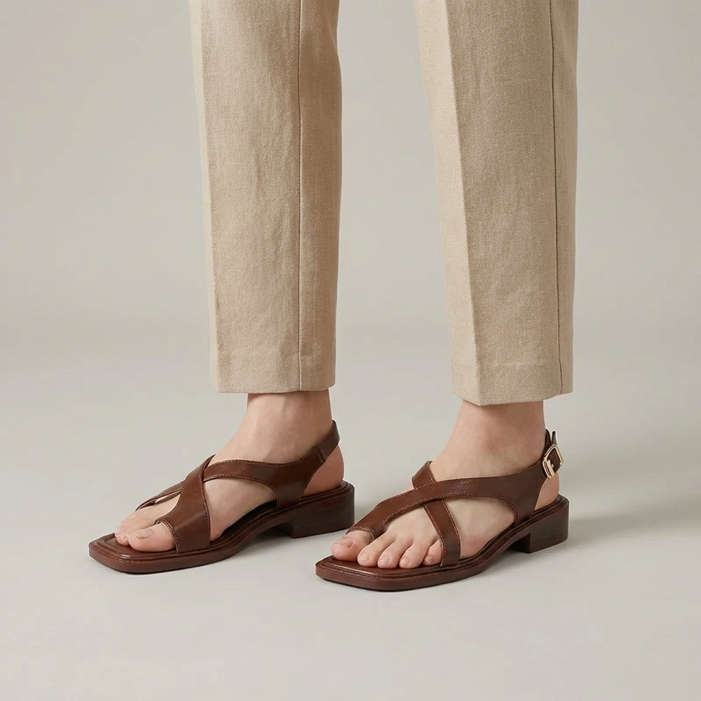 Céline | Sandales Croisées Effet Cuir Talon Bas pour Été
