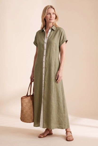 Jonquille | Robe Longue Chemise Lin Manches Courtes