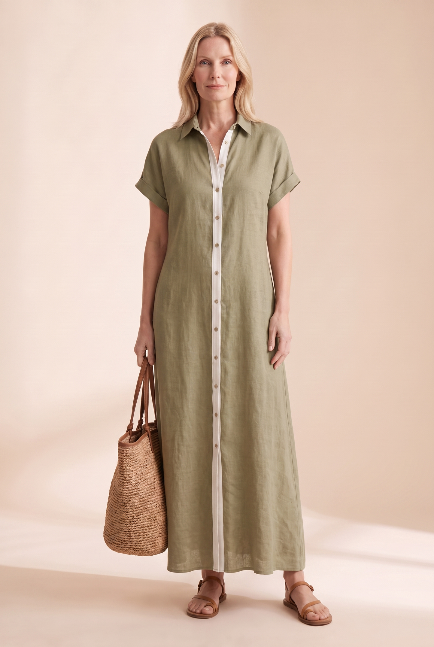 Jonquille | Robe Longue Chemise Lin Manches Courtes