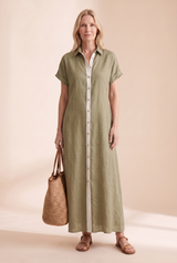 Jonquille | Robe Longue Chemise Lin Manches Courtes