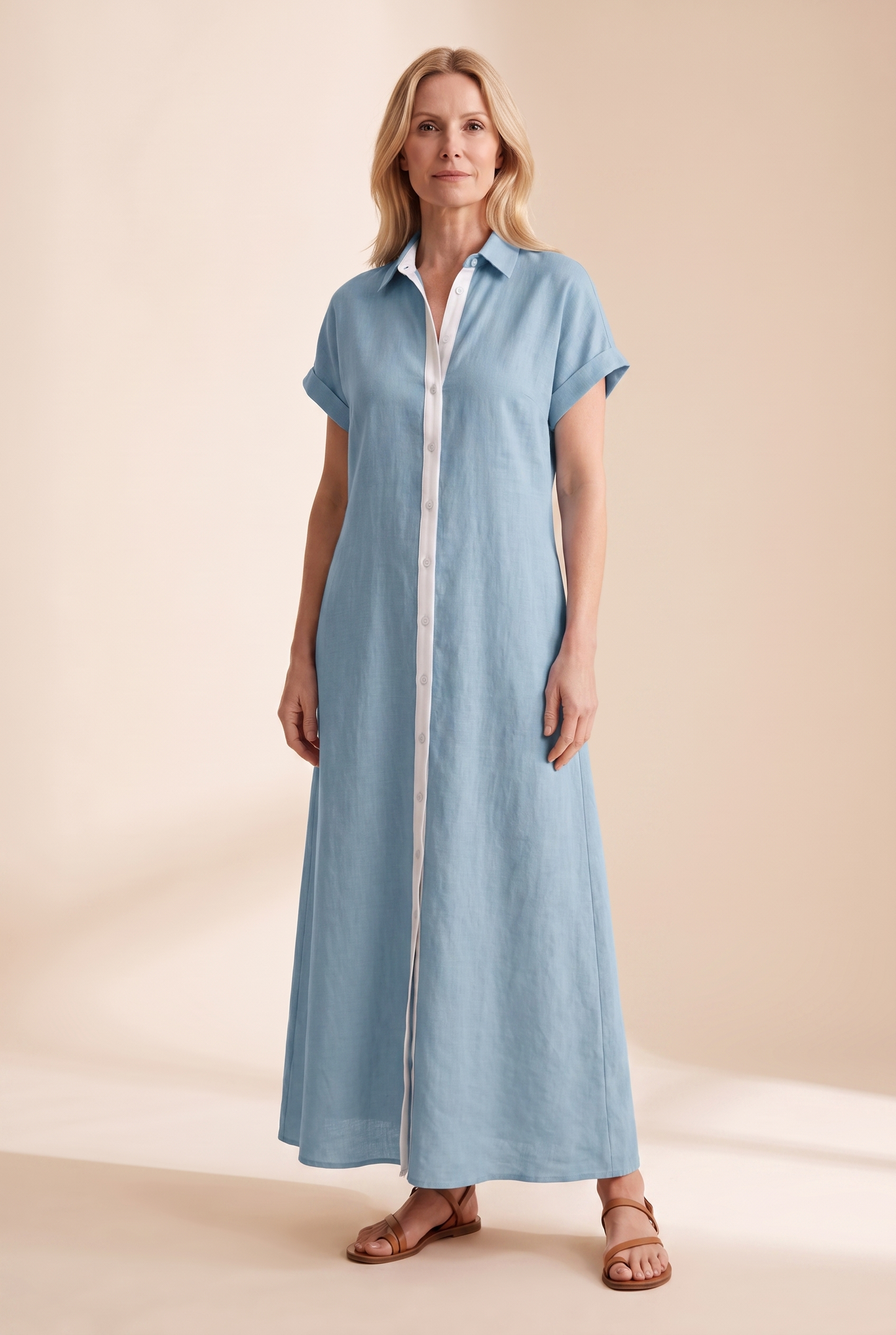 Jonquille | Robe Longue Chemise Lin Manches Courtes