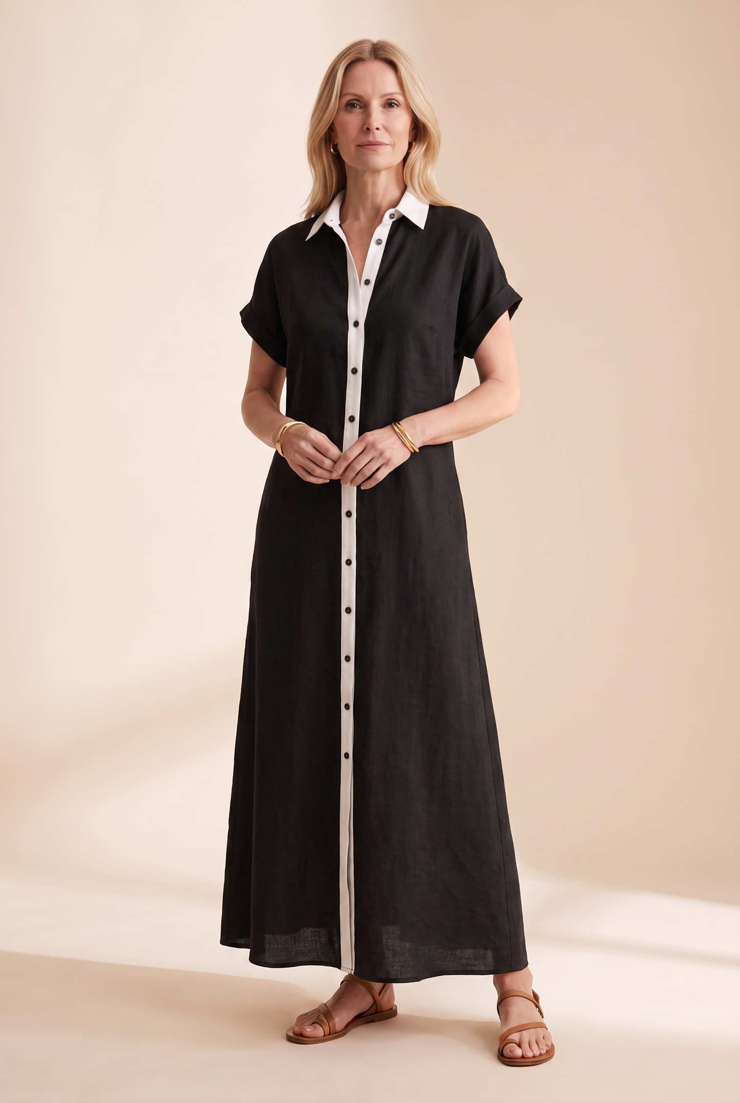Jonquille | Robe Longue Chemise Lin Manches Courtes