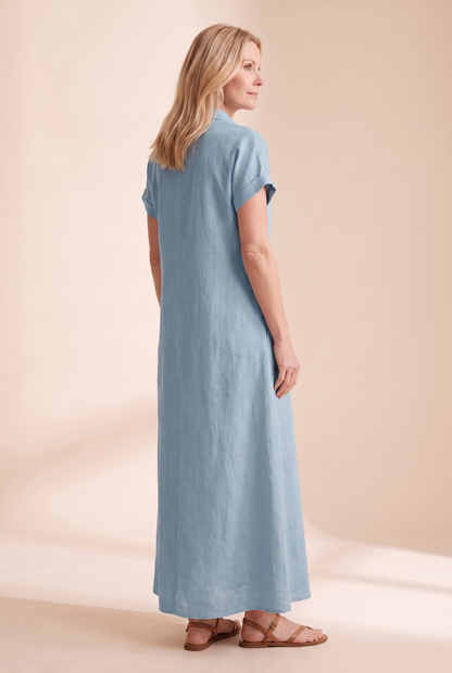 Jonquille | Robe Longue Chemise Lin Manches Courtes