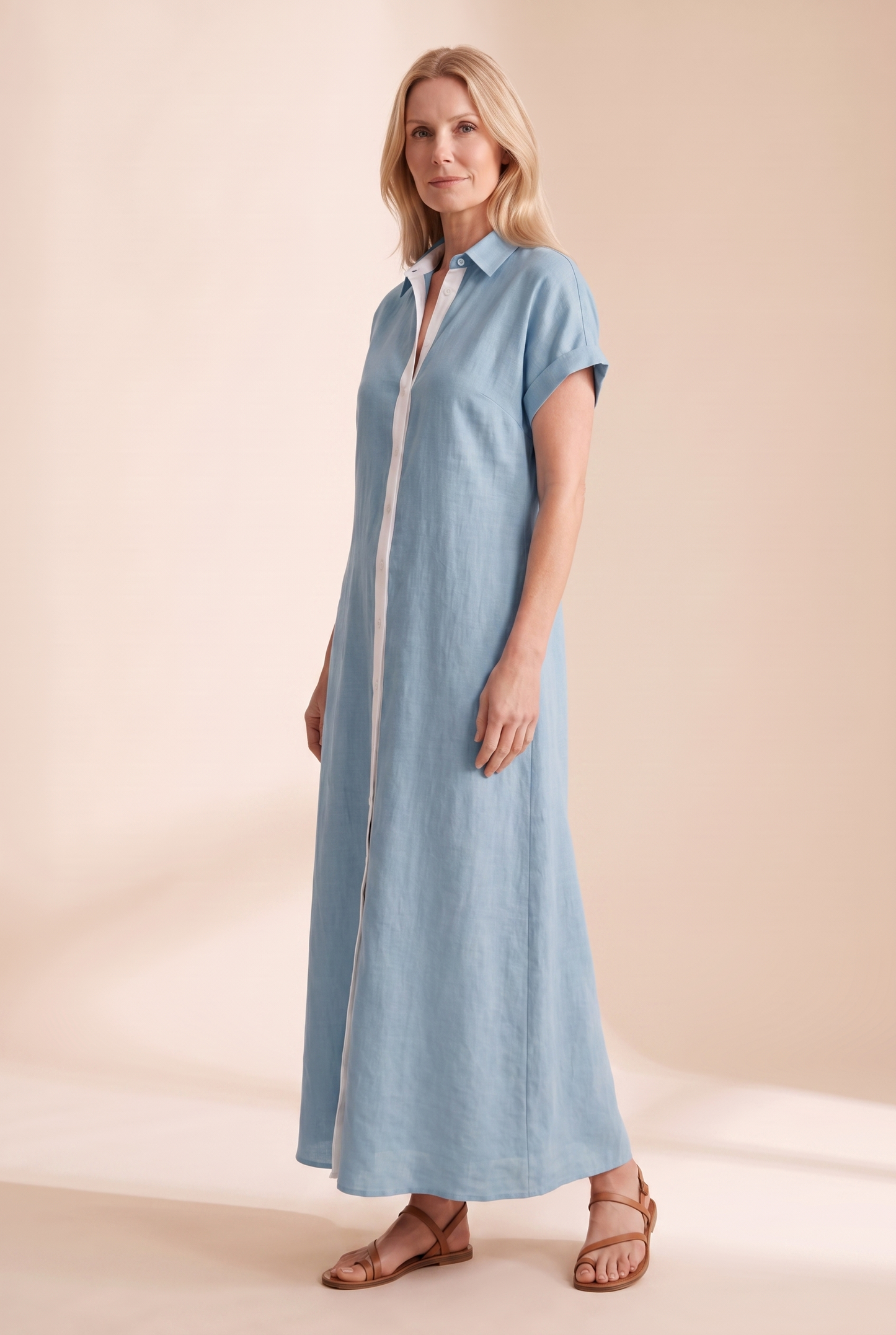 Jonquille | Robe Longue Chemise Lin Manches Courtes