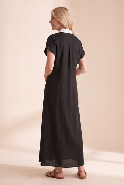 Jonquille | Robe Longue Chemise Lin Manches Courtes