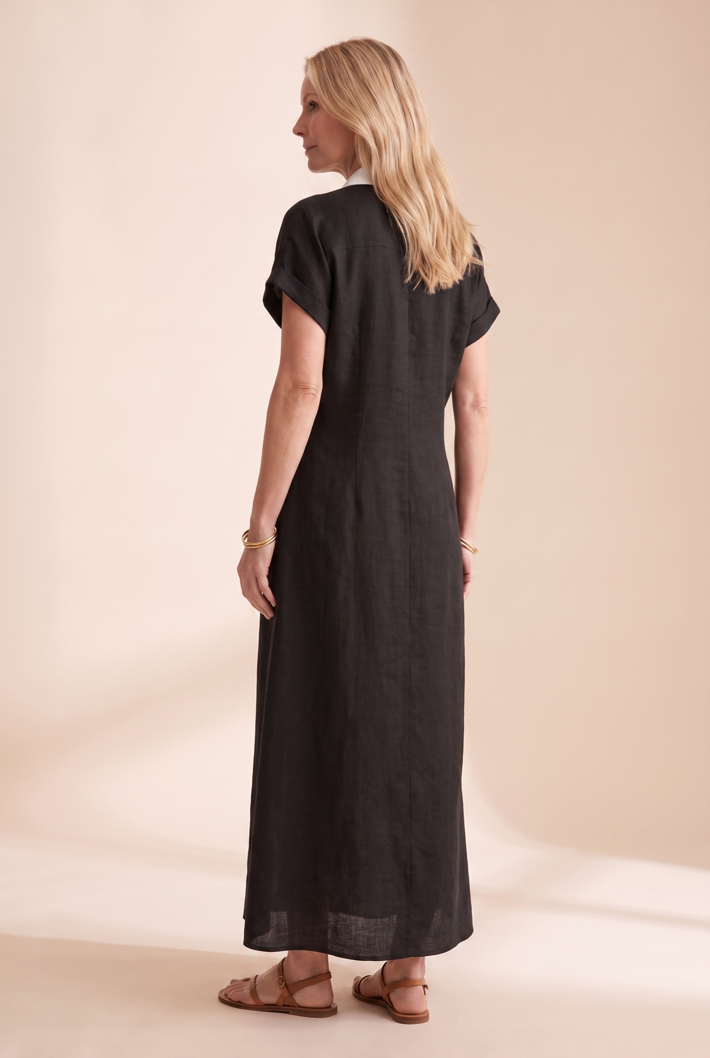 Jonquille | Robe Longue Chemise Lin Manches Courtes