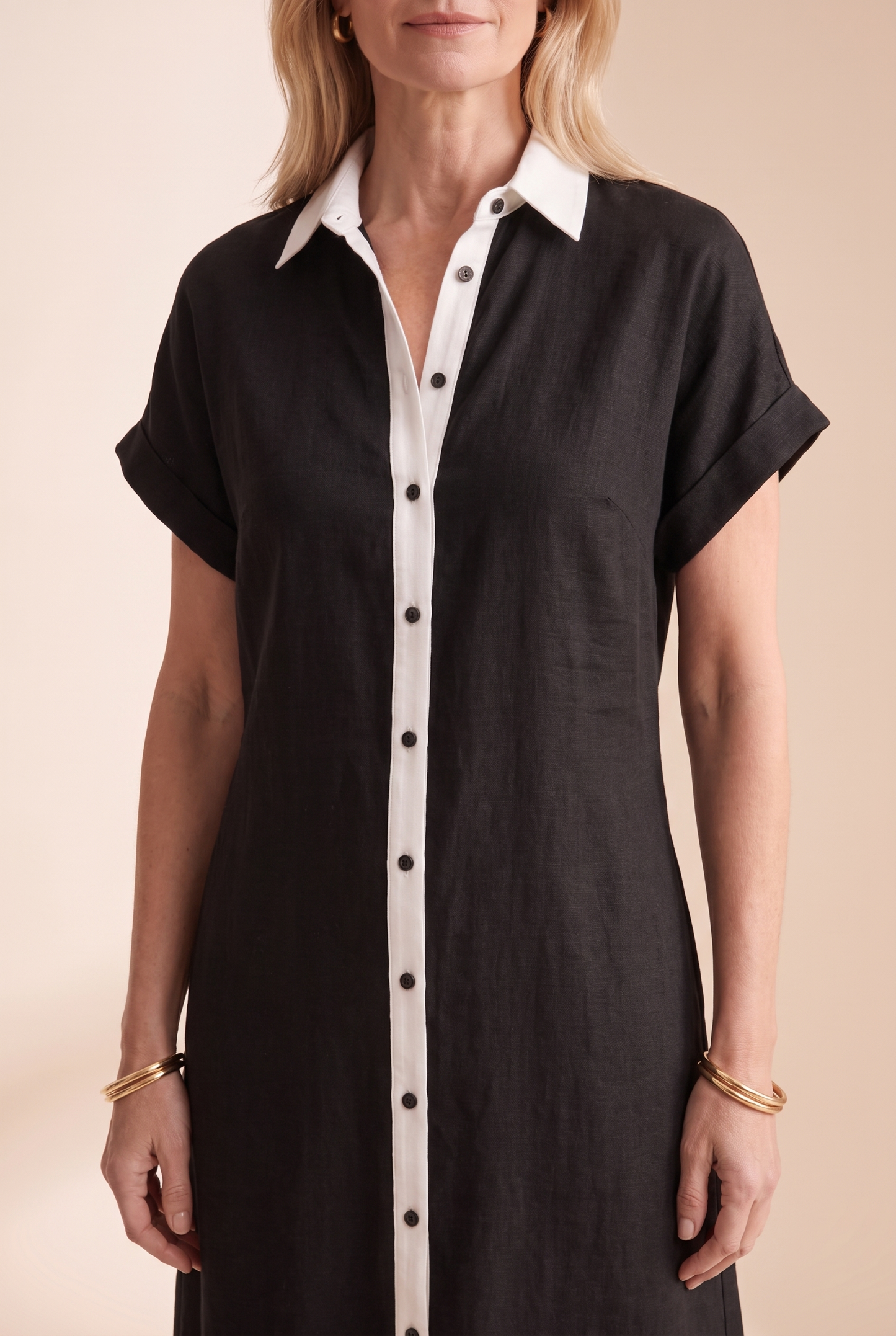 Jonquille | Robe Longue Chemise Lin Manches Courtes