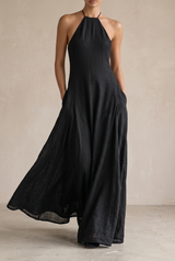 Richilde | Robe Longue Lin Col Halter Noire