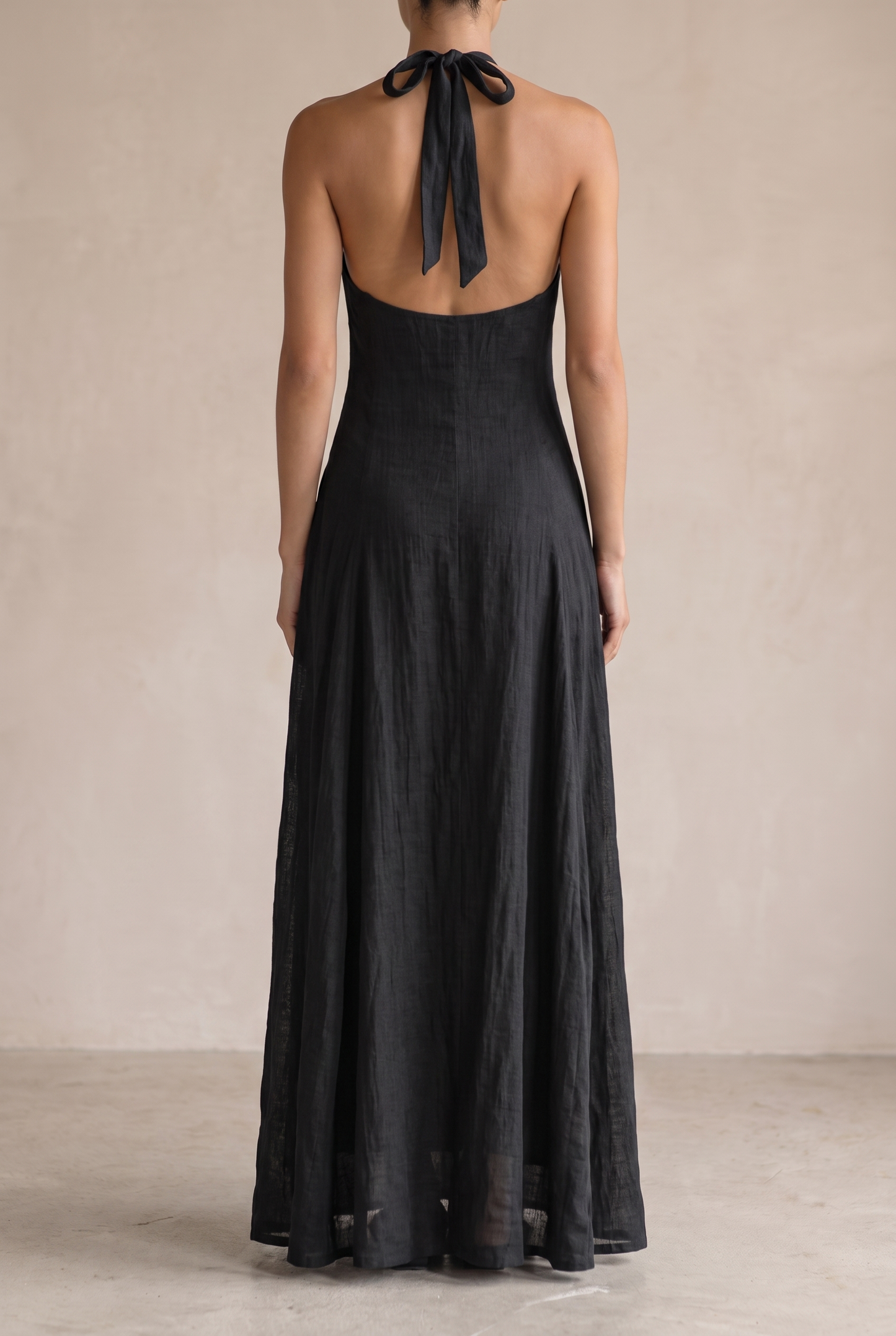 Richilde | Robe Longue Lin Col Halter Noire