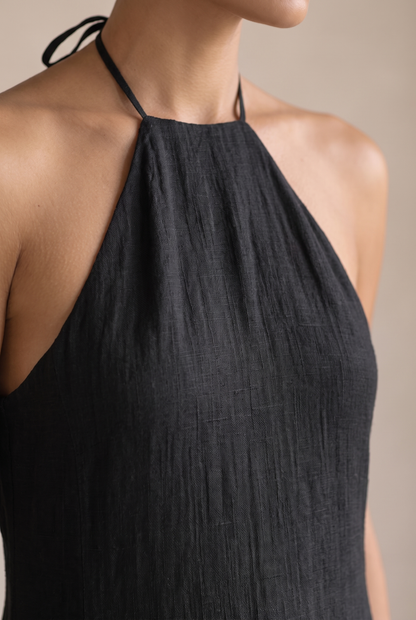 Richilde | Robe Longue Lin Col Halter Noire