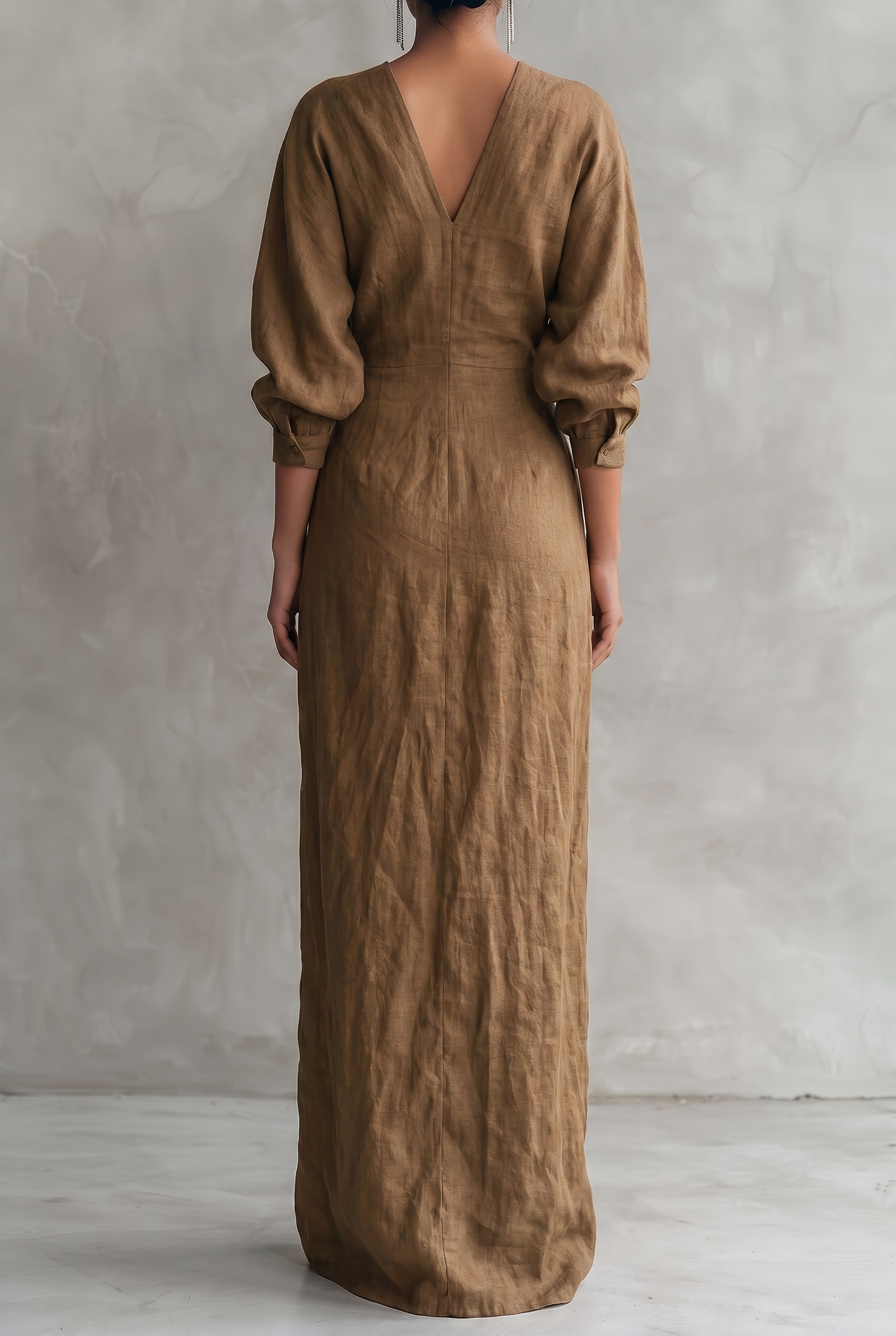 Adelise | Robe Longue Lin Col V Manches Mi-Longues