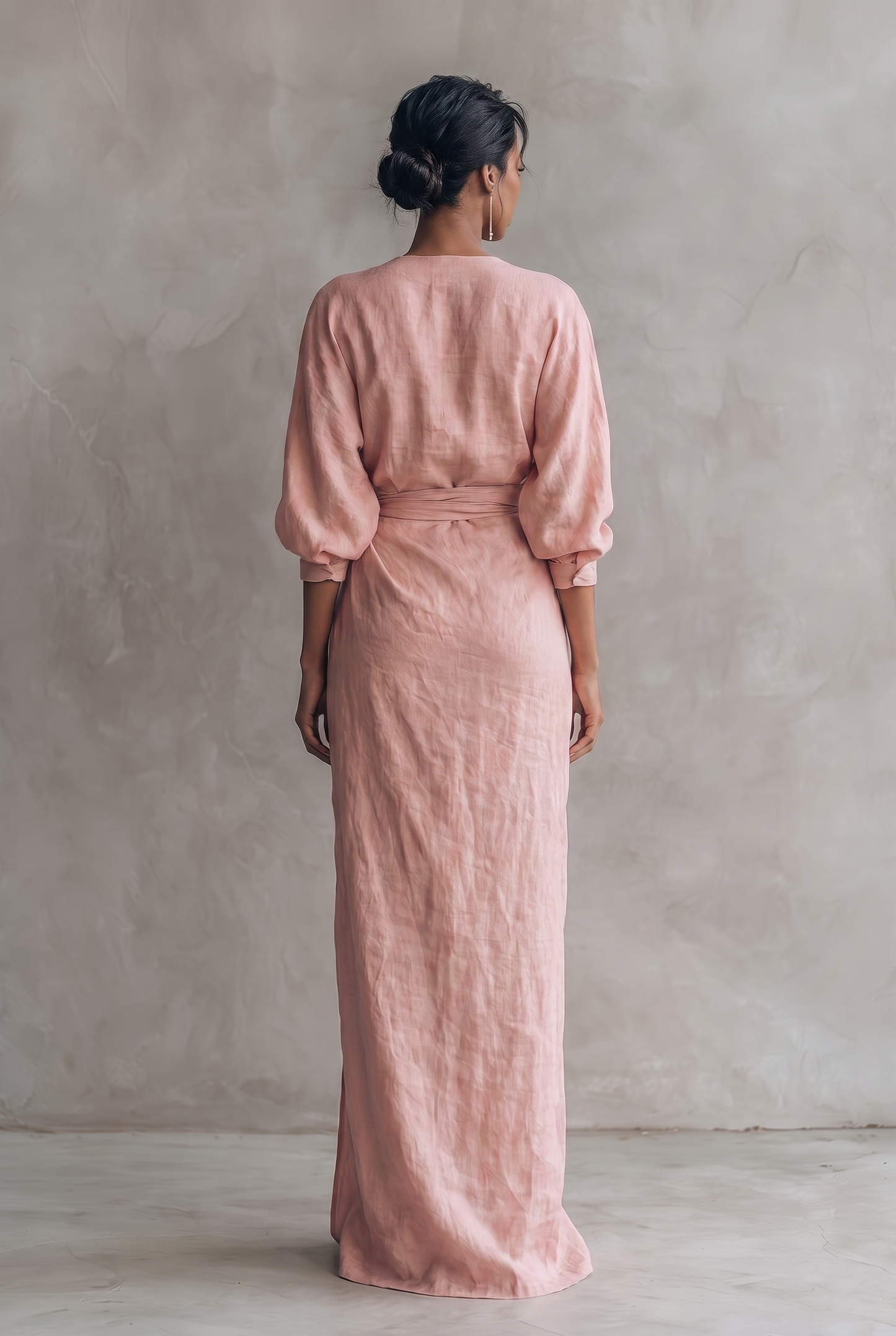 Adelise | Robe Longue Lin Col V Manches Mi-Longues