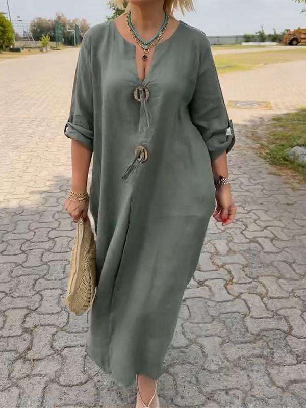 Clémentine | Robe Midi à Manches Longues Col Rond