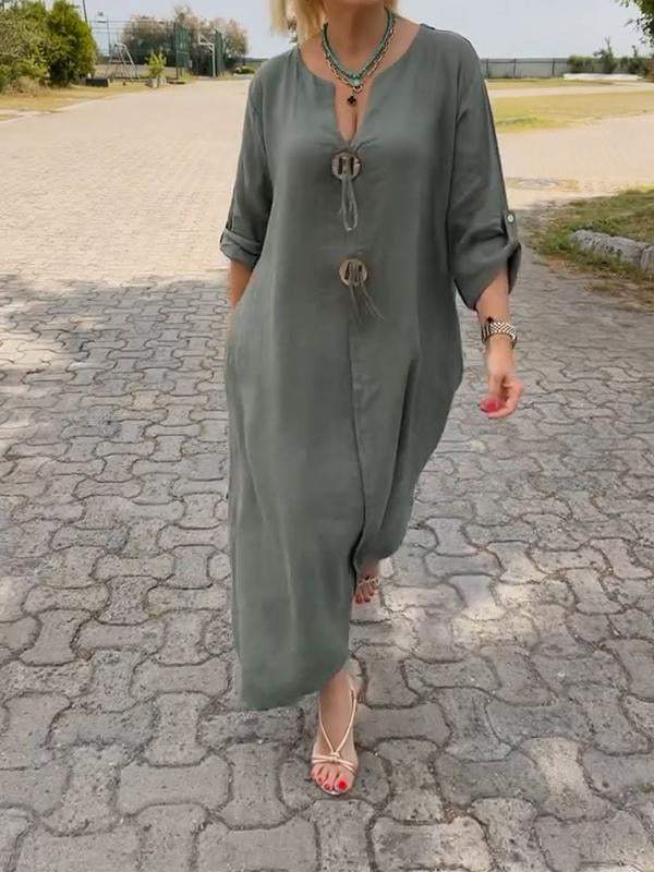 Clémentine | Robe Midi à Manches Longues Col Rond