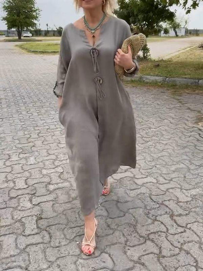Clémentine | Robe Midi à Manches Longues Col Rond
