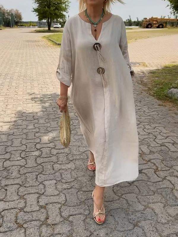 Clémentine | Robe Midi à Manches Longues Col Rond