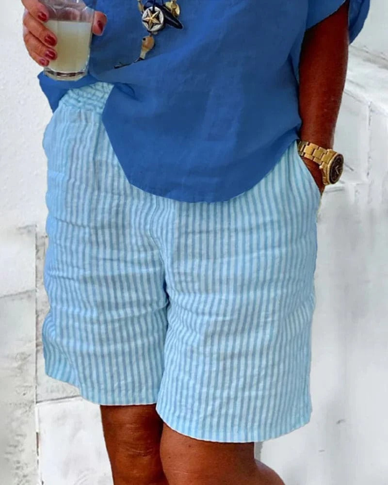 Manelle | Short Rayé Décontracté Taille Mi-Haute