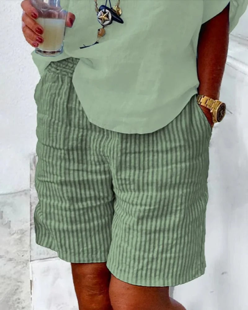 Manelle | Short Rayé Décontracté Taille Mi-Haute