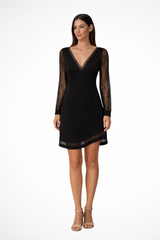 Robe midi femme à col V et manches longues transparentes