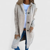Gilet long à capuche boutonné en maille côtelée