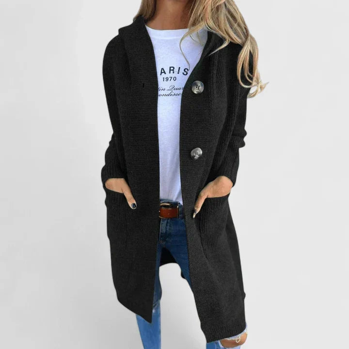 Gilet long en maille côtelée à boutons épais