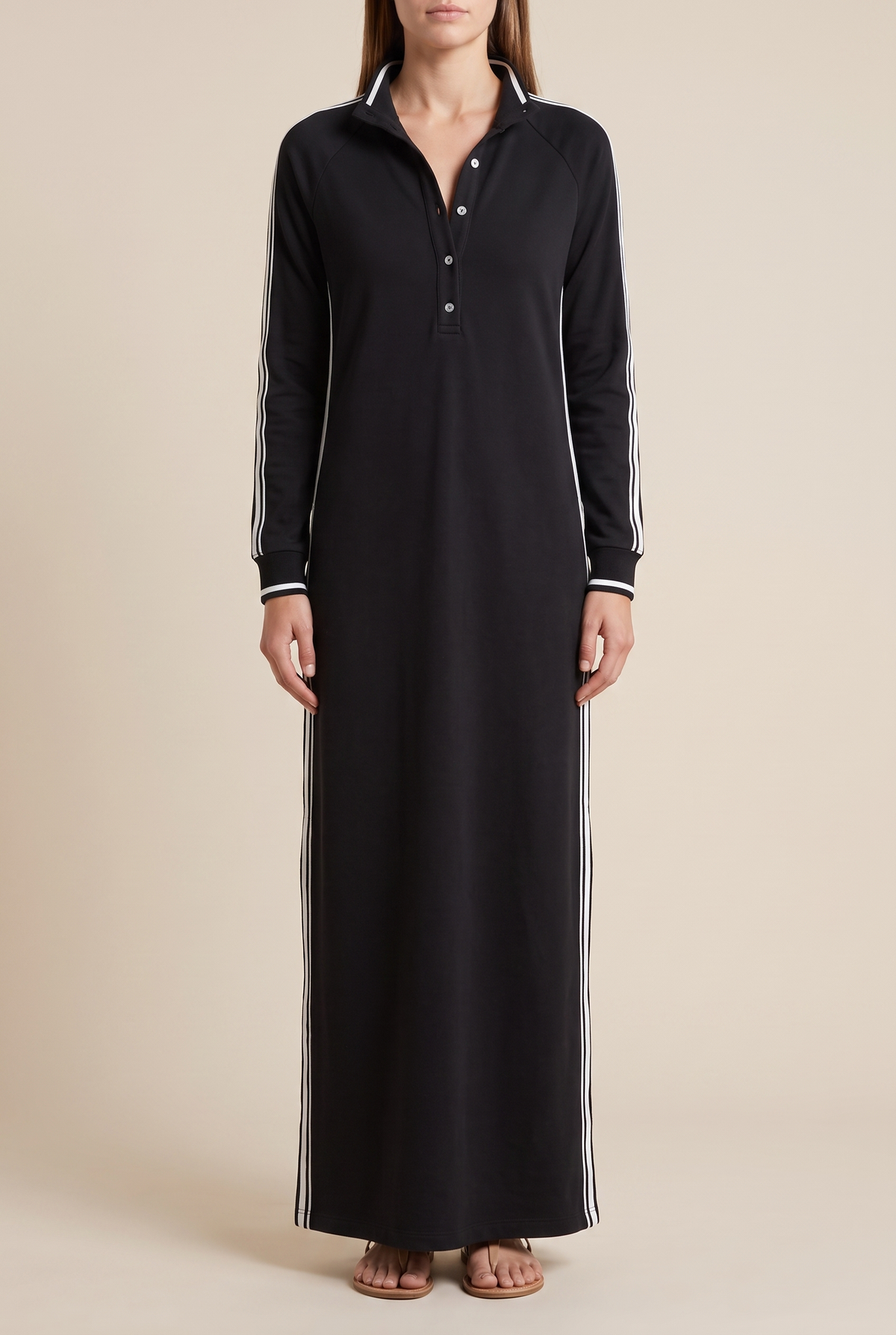 Robe longue femme boutonnée à col chemise, manches longues
