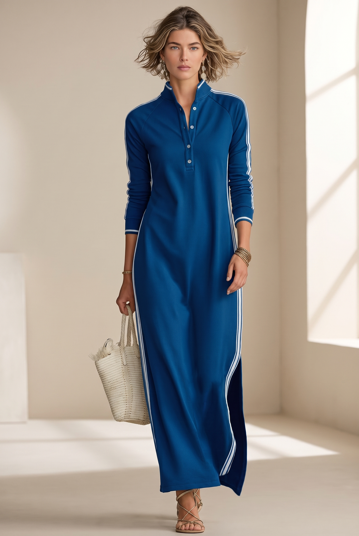 Robe longue boutonnée, vue de côté