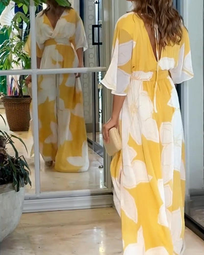 Bahia | Robe Midi Fleurie Taille Marquée