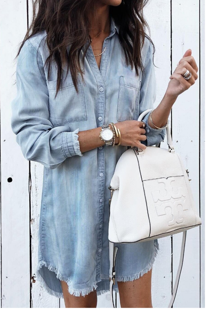 Doucine | Robe Chemise Midi Ourlet Effiloché