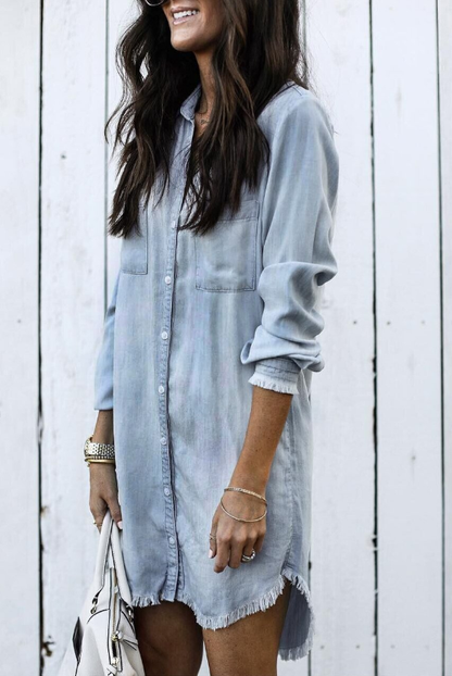 Doucine | Robe Chemise Midi Ourlet Effiloché