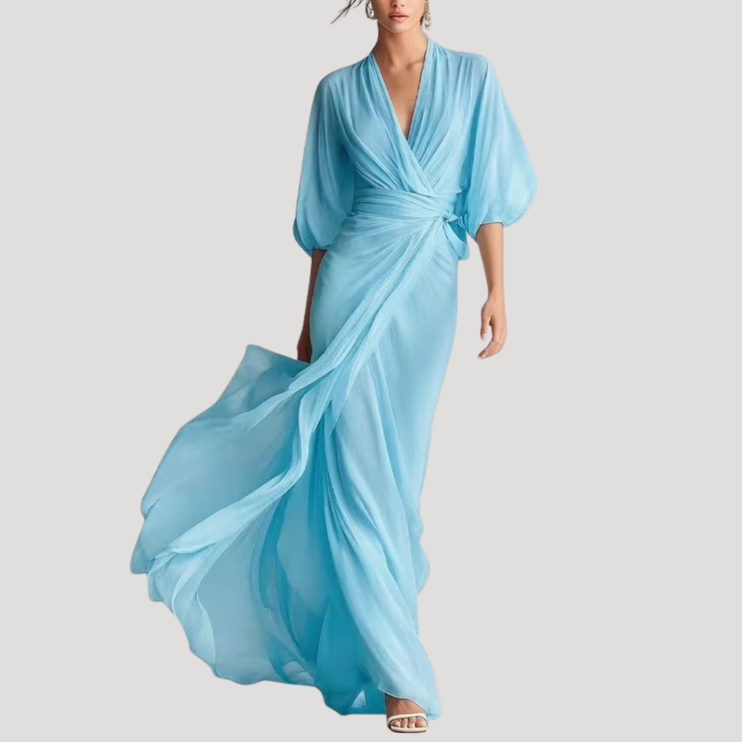 Thibaude | Robe Longue Portefeuille Manches Ballon