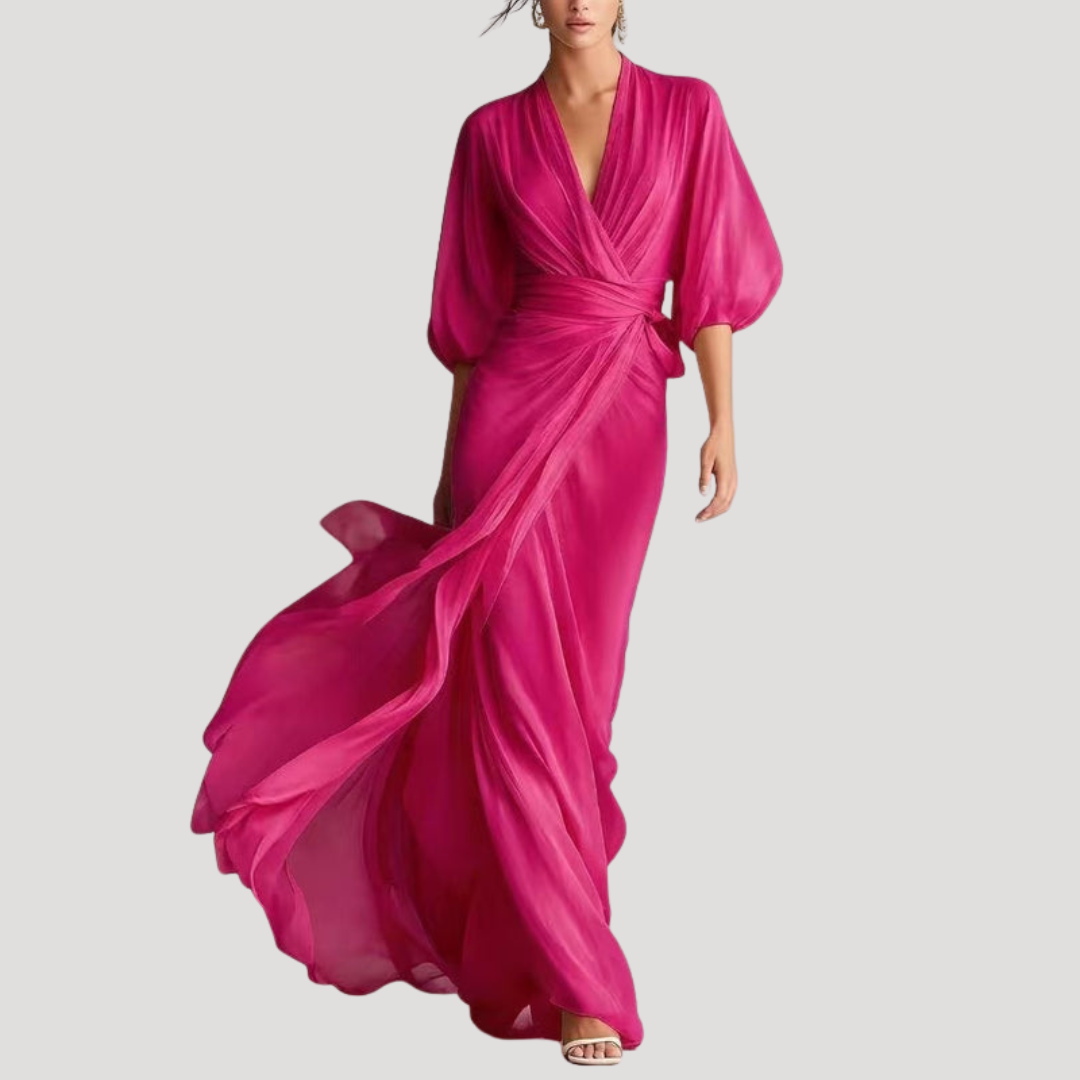 Thibaude | Robe Longue Portefeuille Manches Ballon