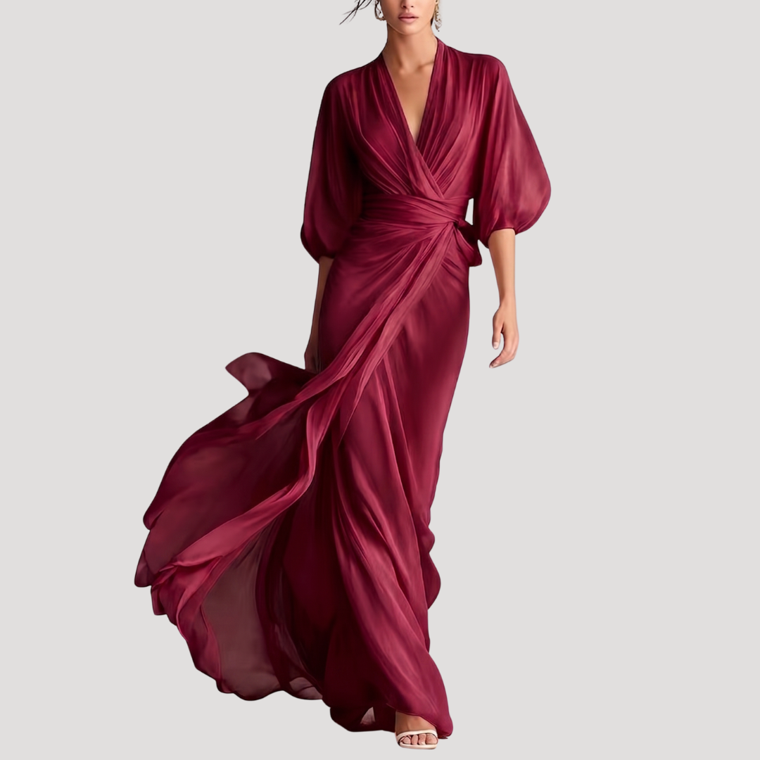 Thibaude | Robe Longue Portefeuille Manches Ballon