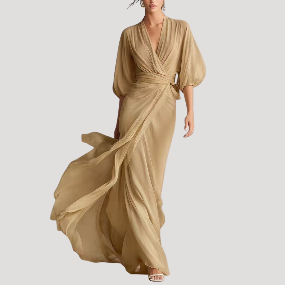 Thibaude | Robe Longue Portefeuille Manches Ballon
