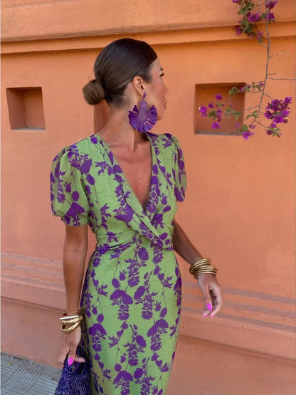 Liviane | Robe Midi d’Été Imprimée Col V