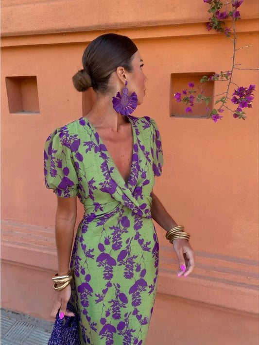 Liviane | Robe Midi d’Été Imprimée Col V