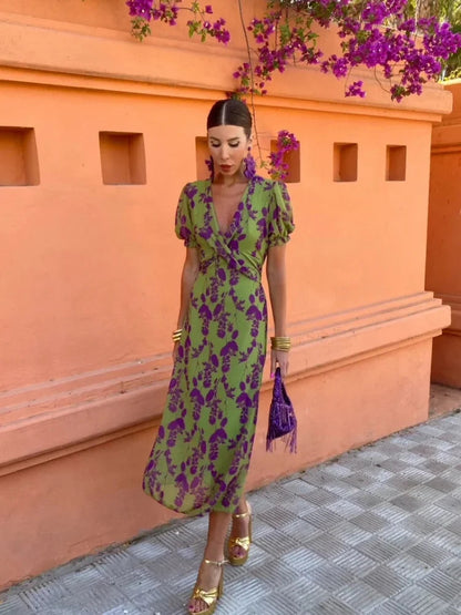 Liviane | Robe Midi d’Été Imprimée Col V