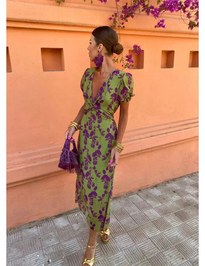 Liviane | Robe Midi d’Été Imprimée Col V