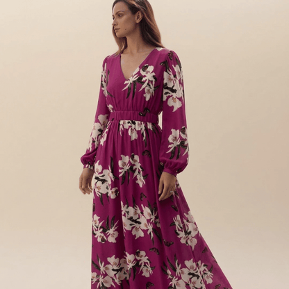 Marielle | Robe Longue Fleurie Manches Longues